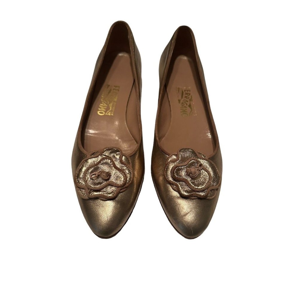 Salvatore Ferragamo Womens Vintage Ballet Flat Shoes Rose Gold Size 9.5 2A S62-8